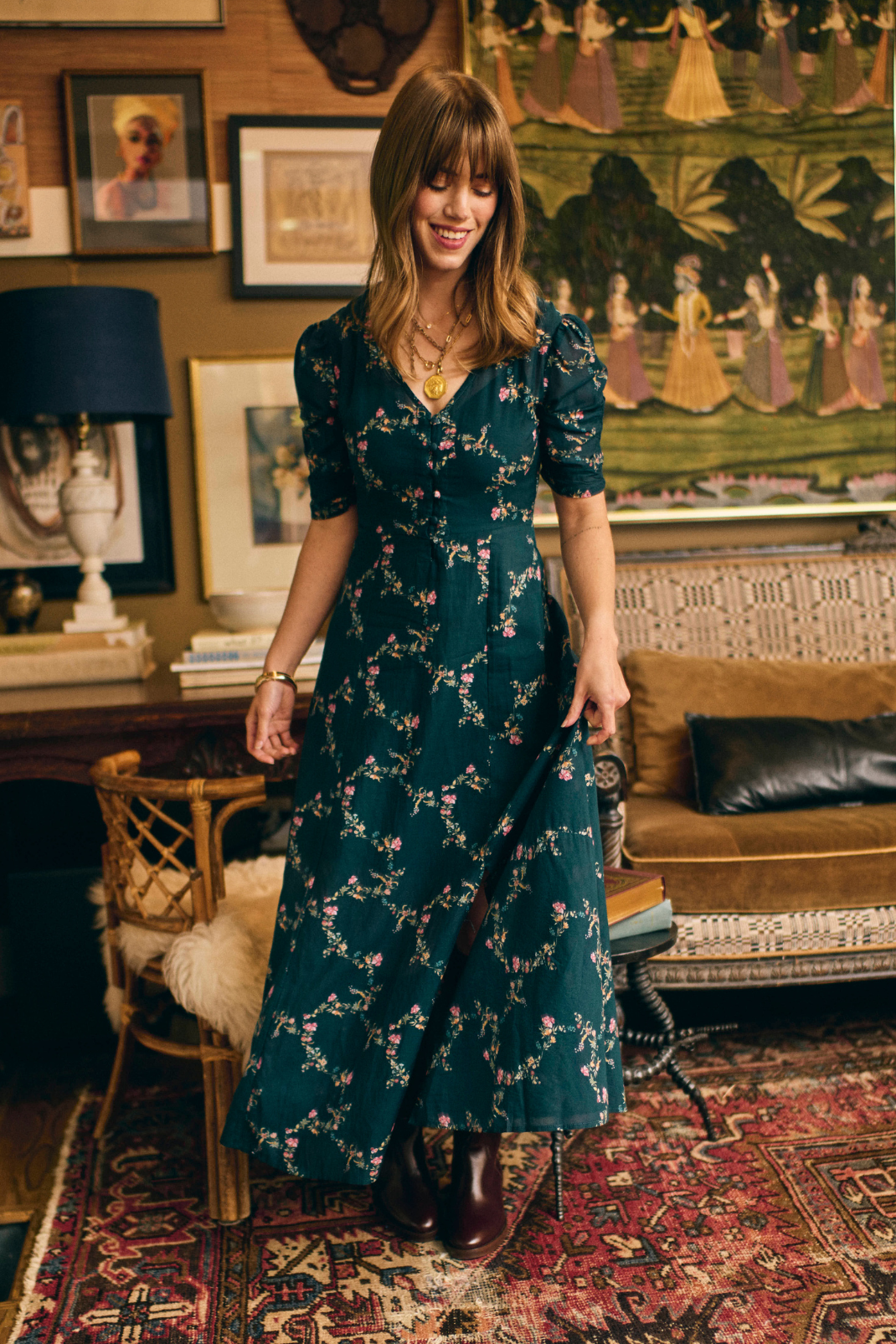 Elaine Dress in Midnight Garden XL Elaine Dress in Midnight Garden XL