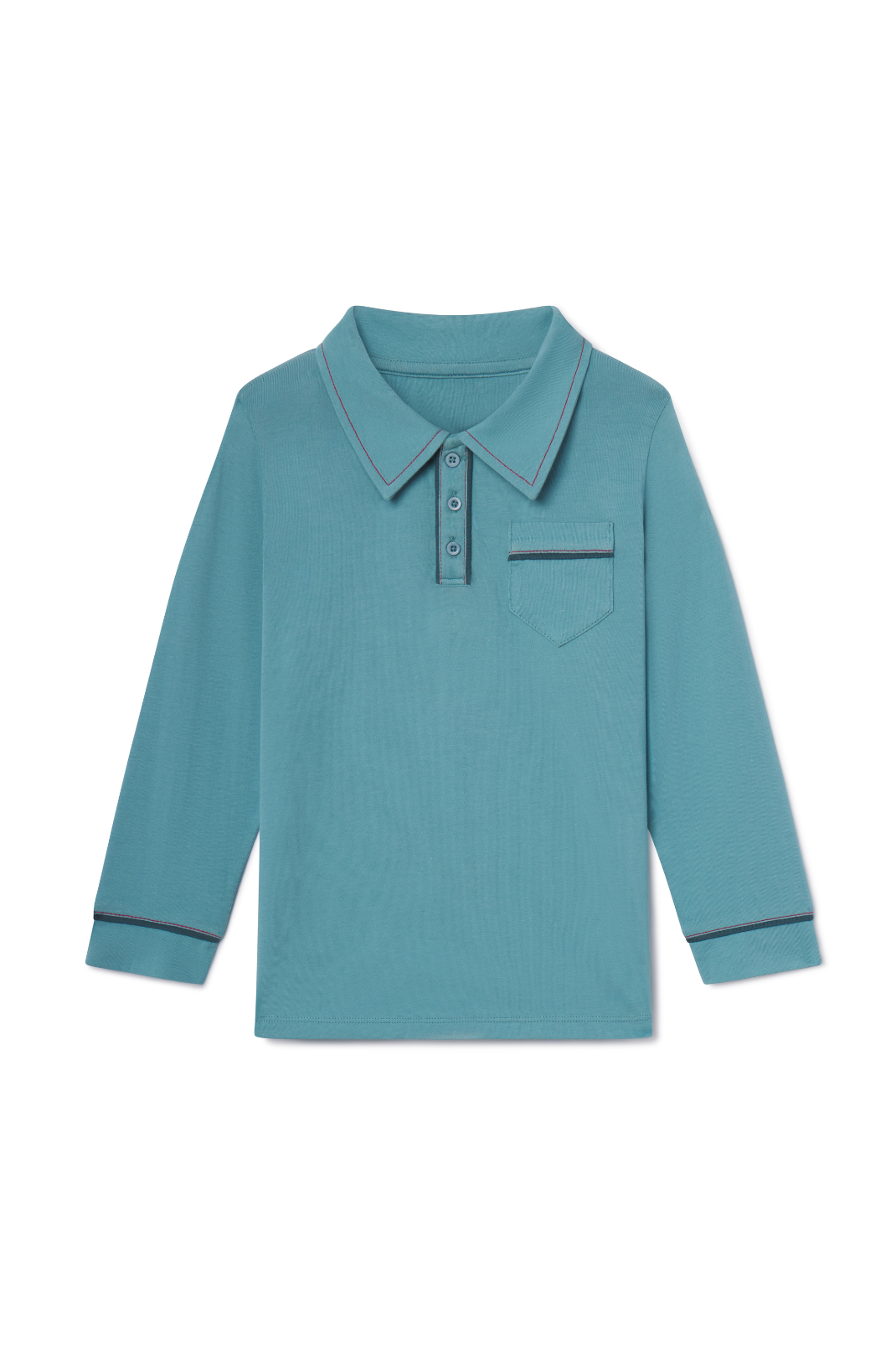 Teal long-sleeve polo shirt on a white background