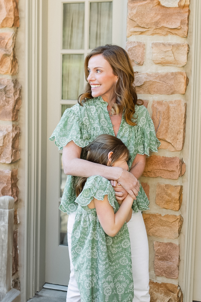 Mint Embroidery Mother & Daughter Top Set