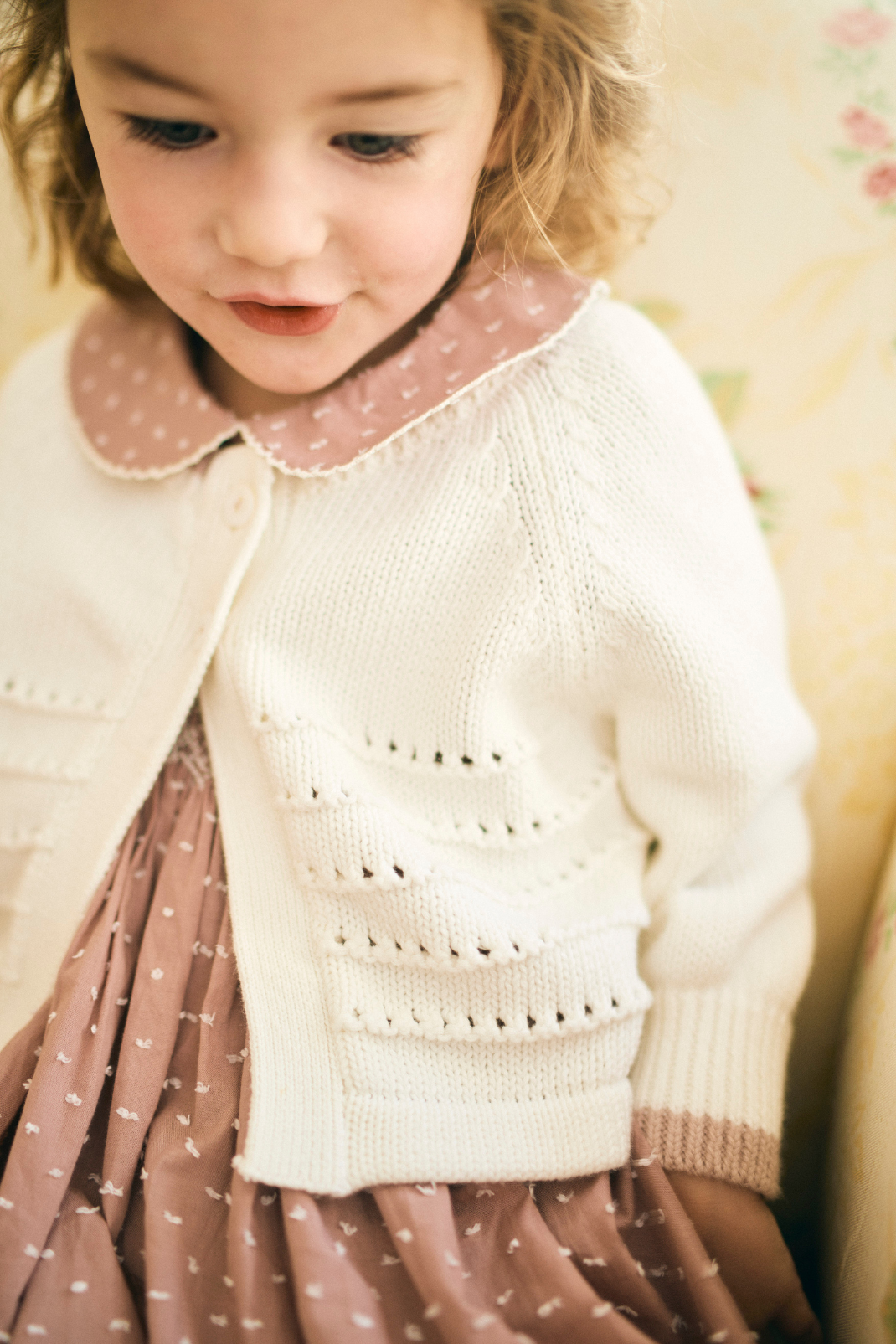 Madeline Cardigan in Cream and Rose