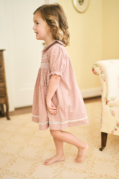 Emmy Dress in Rose Swiss Dot