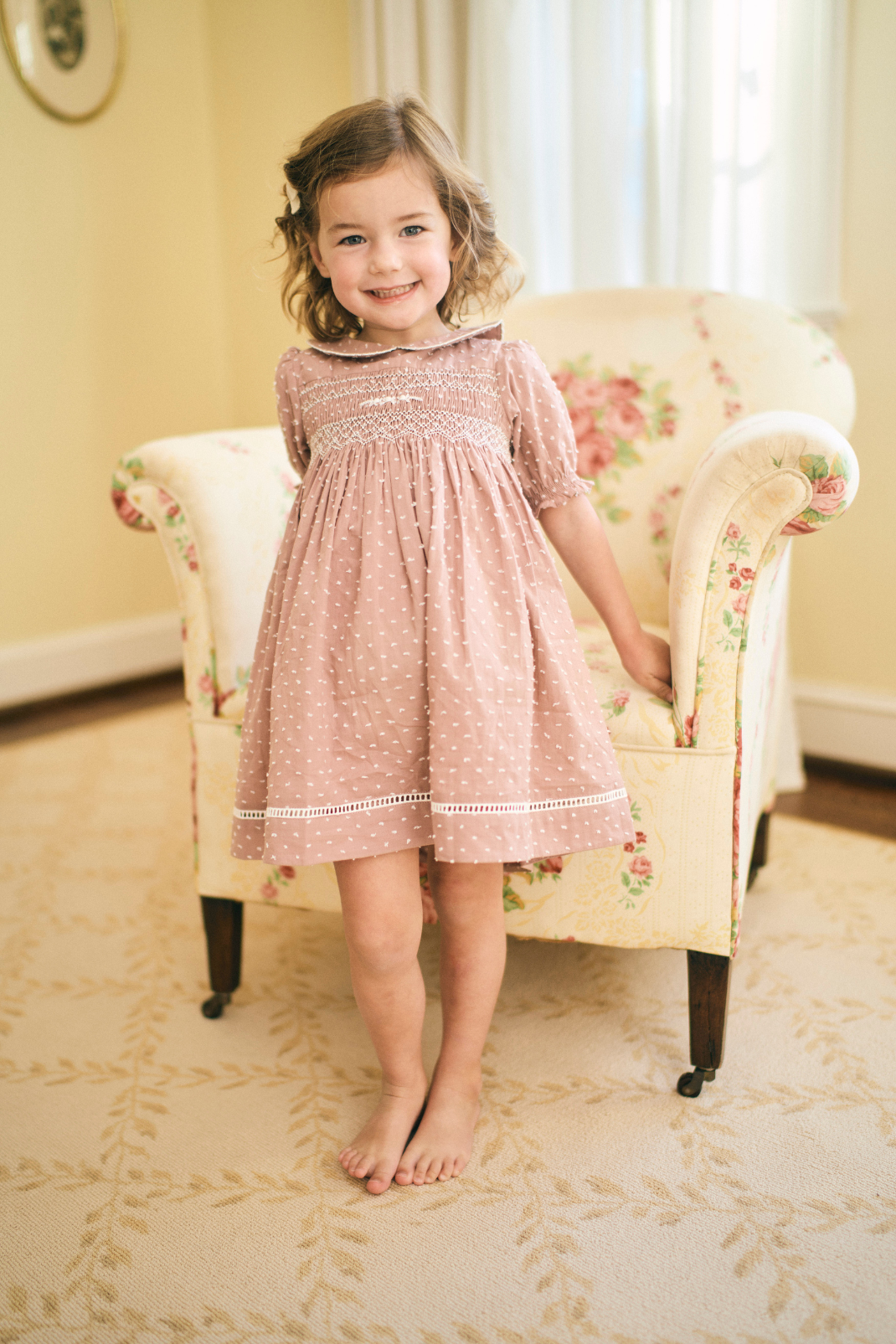 Emmy Dress in Rose Swiss Dot