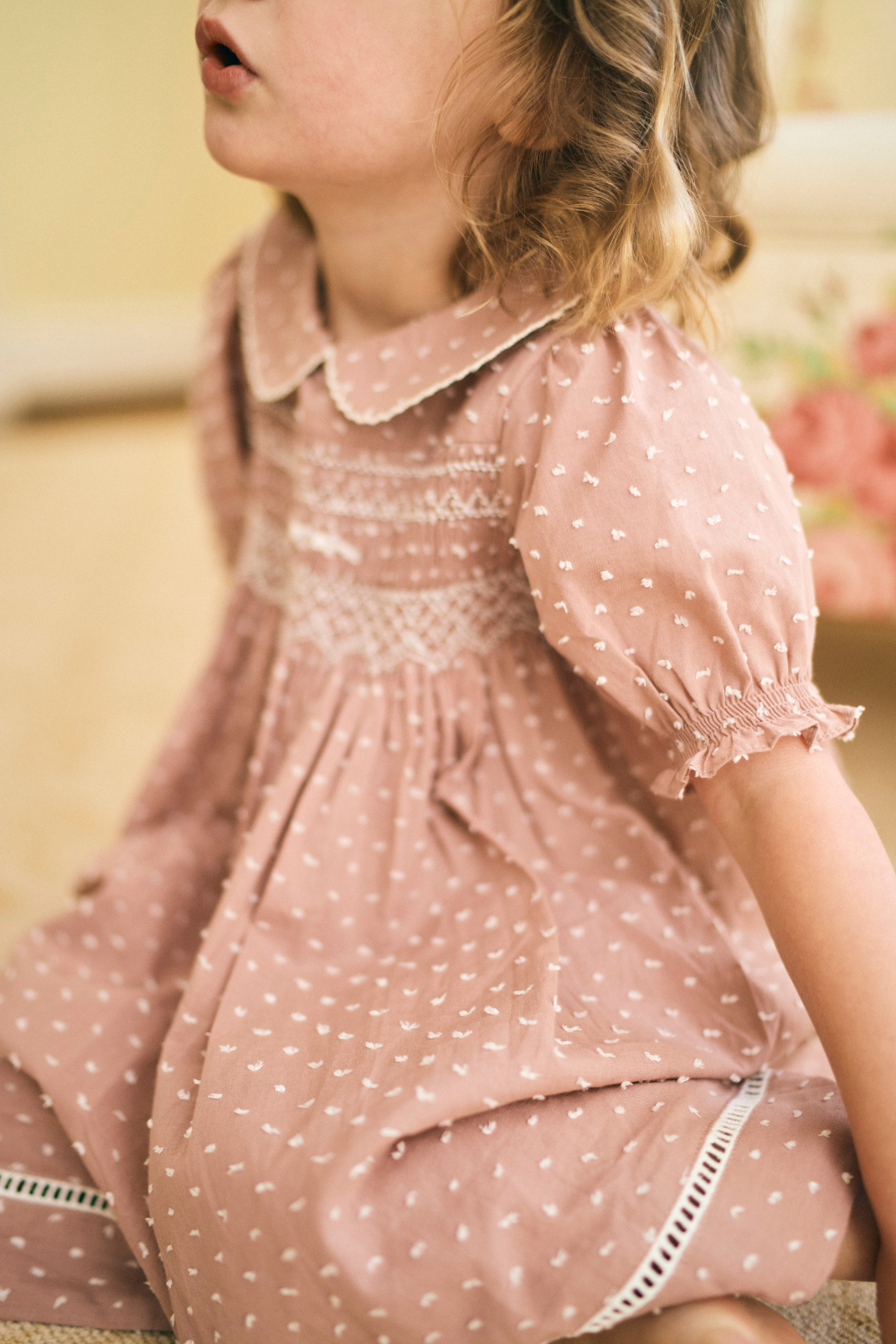 Emmy Dress in Rose Swiss Dot