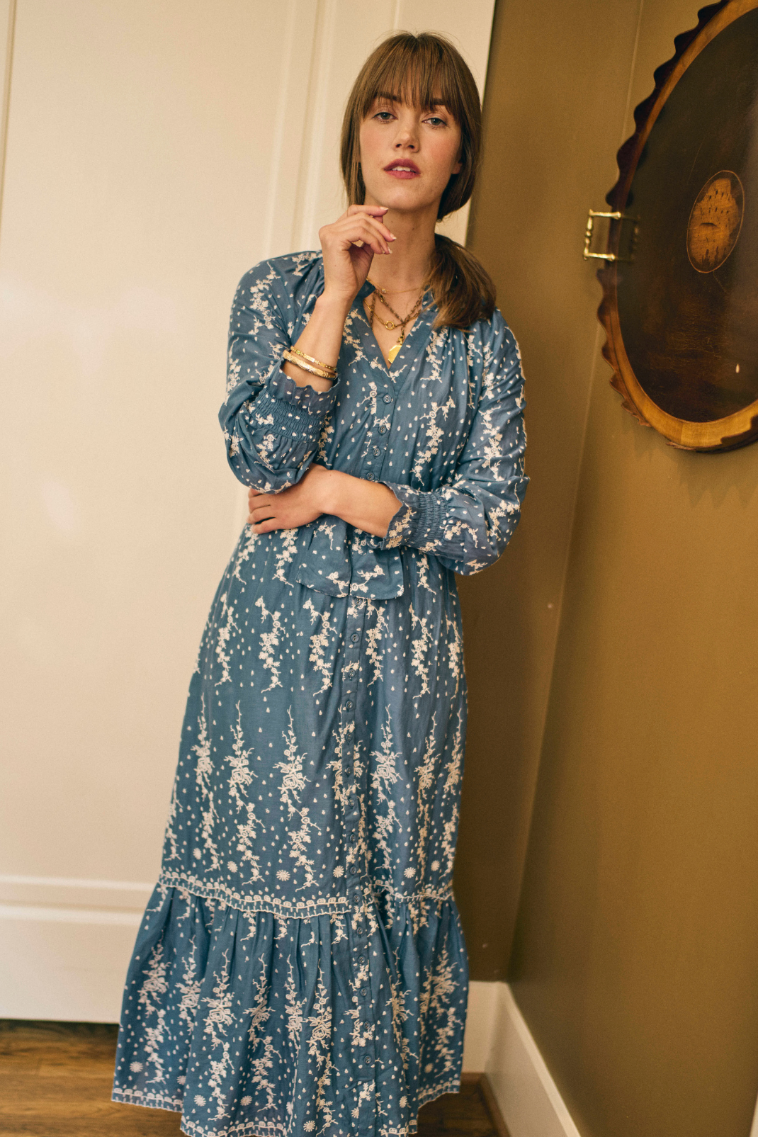 sachin and babi light blue dress KAREN MILLEN Embroidered Cornelli Tape Woven Dress