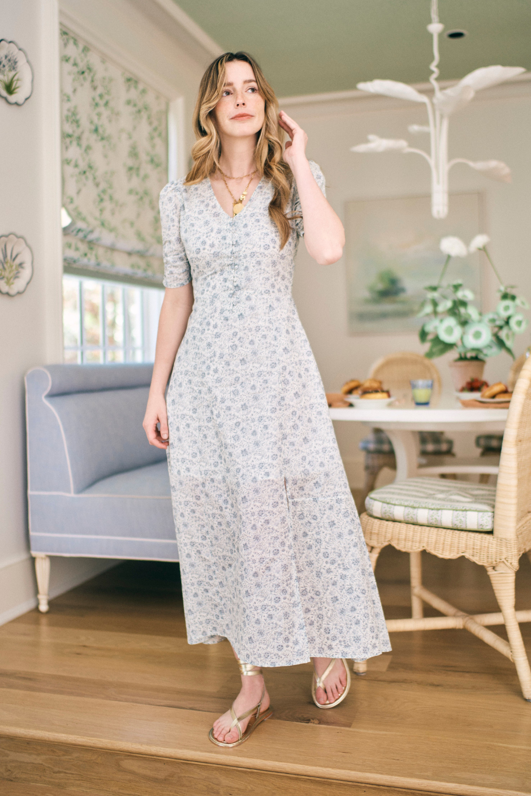 Elaine Dress in Floral Blues S