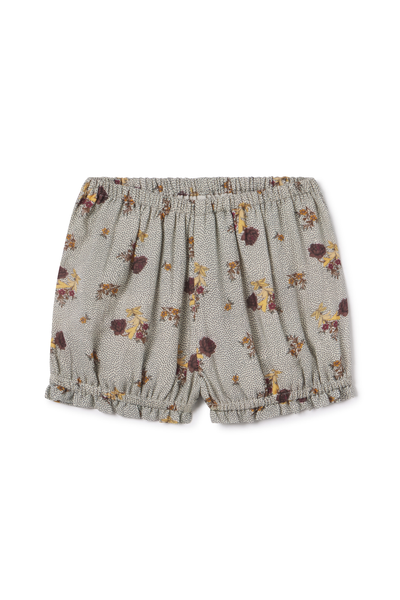 Floral-patterned shorts on a white background