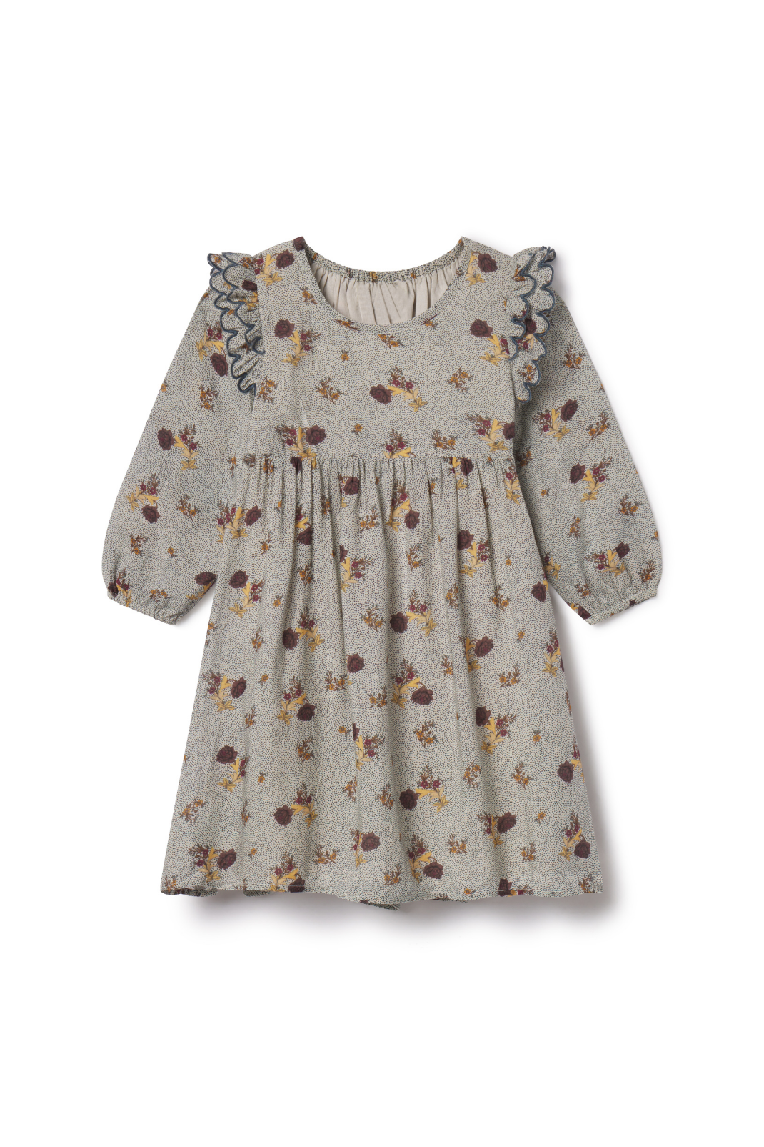 Floral dress with long sleeves on a white background