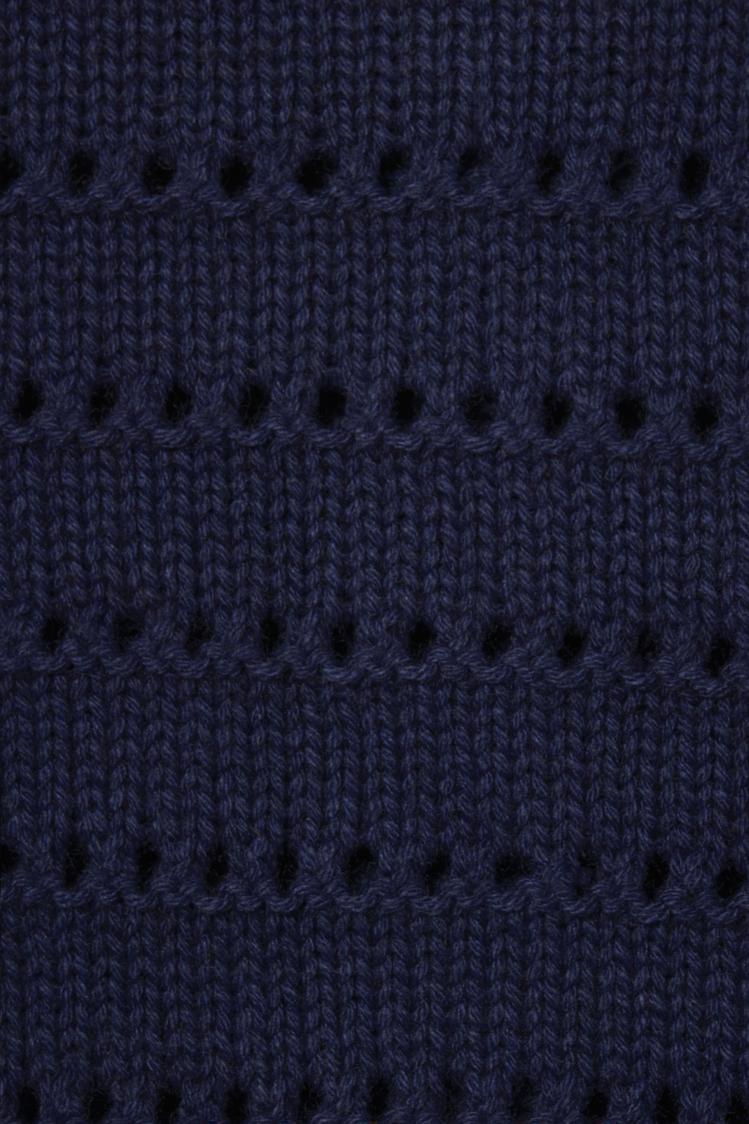 Close-up of a dark blue knitted fabric with a subtle pattern.
