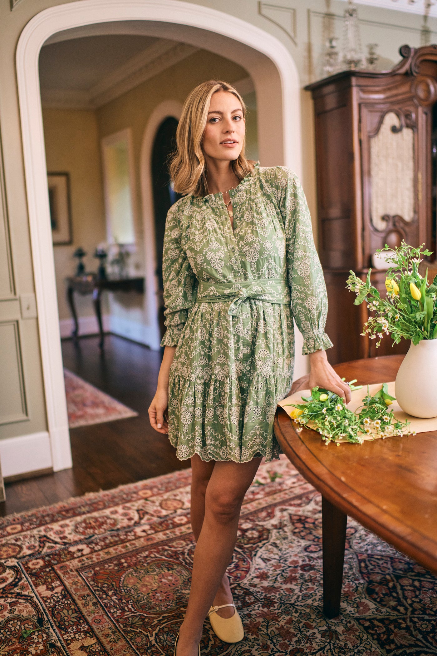 Jillian Dress in Mint Embroidery