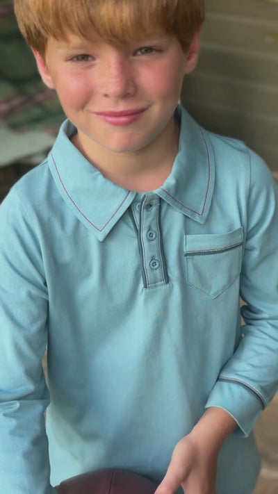 Jackson Long Sleeve Polo in Adriatic Blue