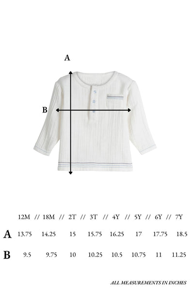 Size chart for the David Top in Vanilla