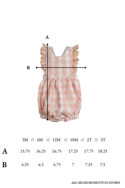 Size chart for the Elizabeth Bubble in Pink Gingham