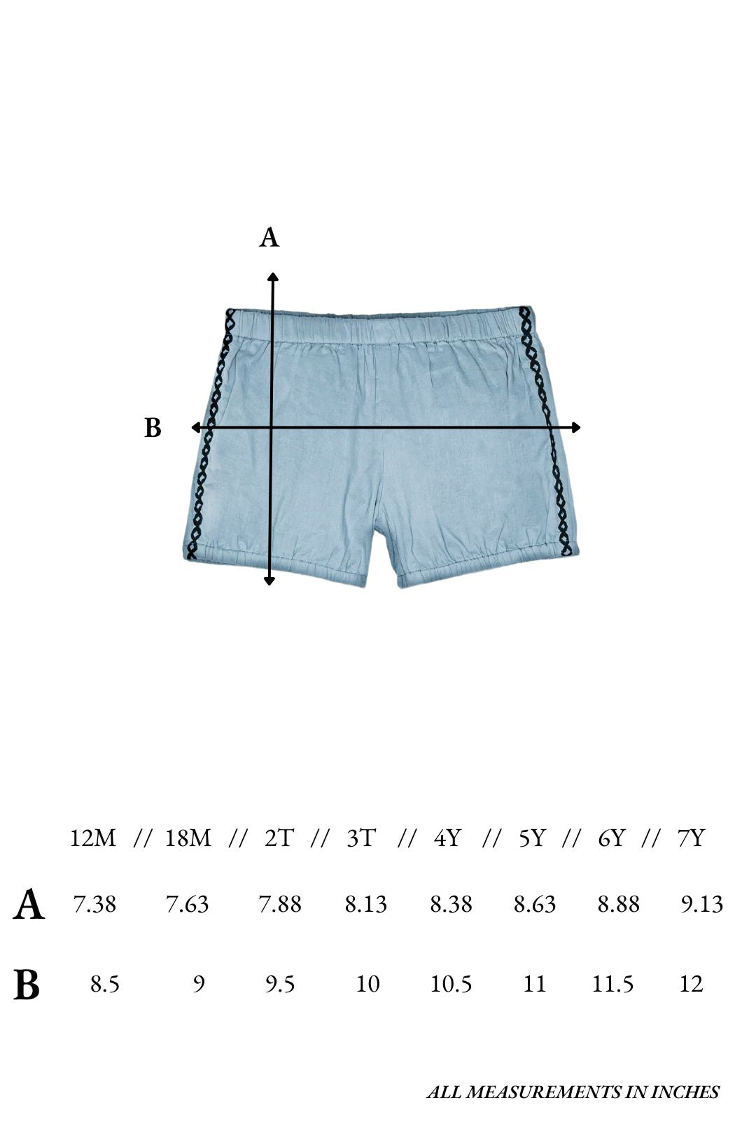 Size chart for Sawyer Short in Pearl Blue
