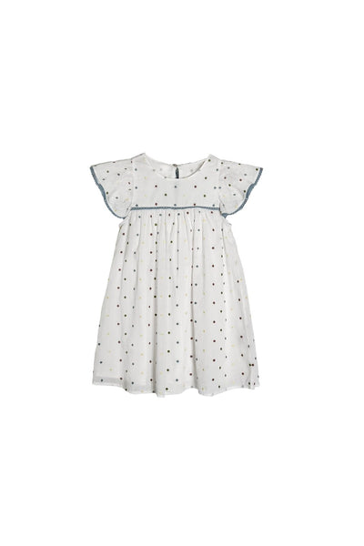 Product shot of little girls dress with polka dots