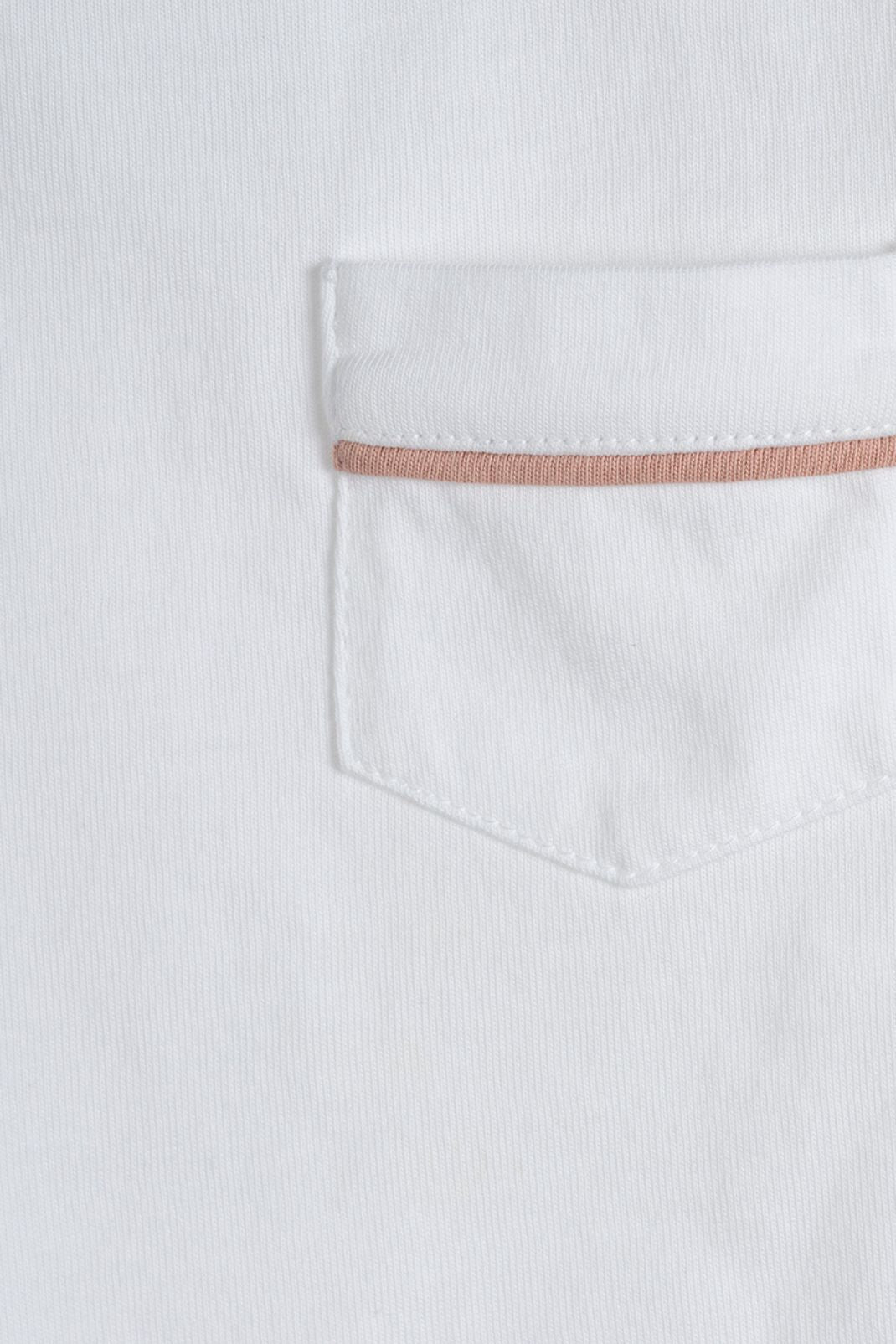 Close up product shot of the James Tee in White with Pink Trim