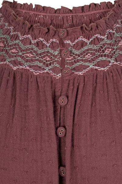 Detailed product shot of the Lucy Dress in Vintage Wine