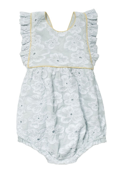 Product shot of the Elizabeth Playsuit in Sky Anemone Embroidery