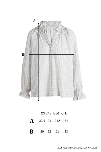 Size chart for the Harper Top in Harbor Gingham
