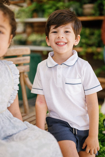 Beau Polo in White with Bay Blue